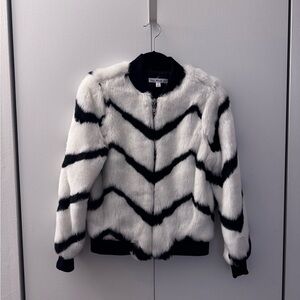 Faux Fur Bomber Jacket | White & Black